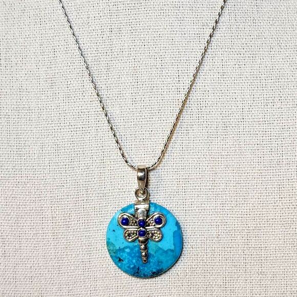 Sleeping Beauty Turquoise Pendant 925 Silver Womens 24mm Boho Romantic Festival - Picture 4 of 5